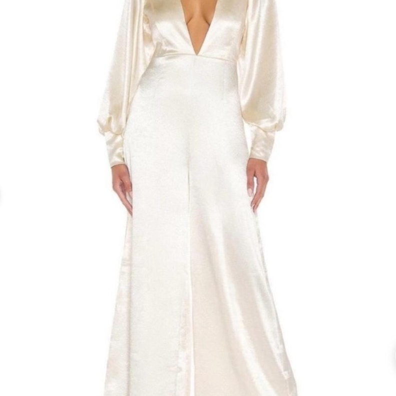 Free People Ivory Satin Plunge Maxi Jumpsuit Bridal